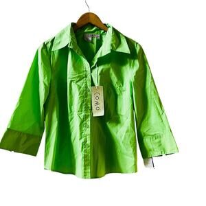 Como Cotton Three Quarter Sleeve Button Up Shirt Size XL NWT Green